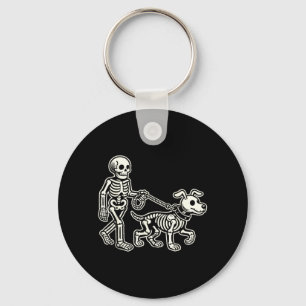 Skeleton Leads Dog Funny Skull Pet for Halloween Key Ring