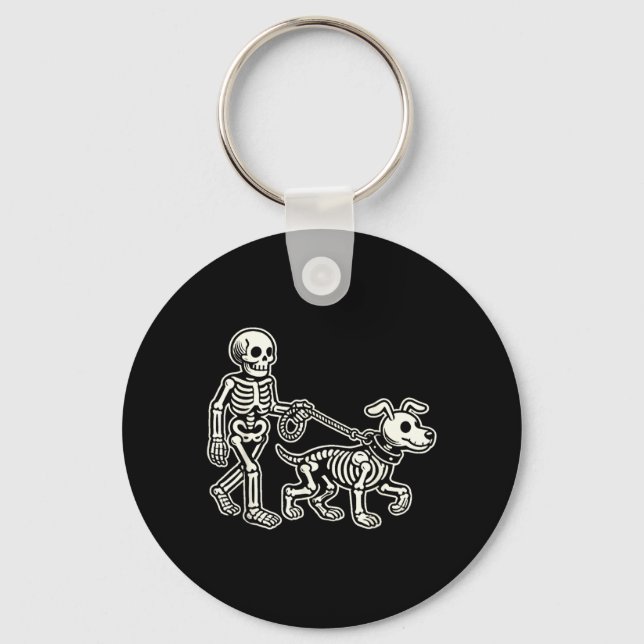 Skeleton Leads Dog Funny Skull Pet for Halloween Key Ring (Front)