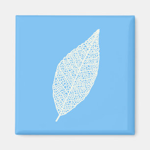 Skeleton Leaf line art blue and white Magnet