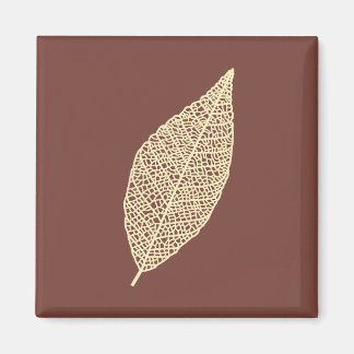 Skeleton Leaf line art brown and cream Magnet