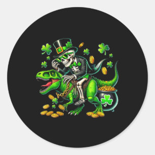Skeleton Leperchaun Skeleton Riding Trex St Patric Classic Round Sticker