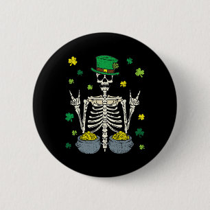 Skeleton Leprechaun St Patricks Day Shamrock Clove 6 Cm Round Badge