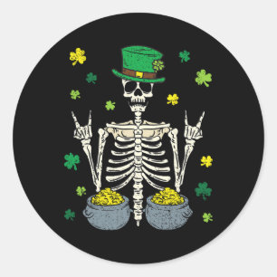 Skeleton Leprechaun St Patricks Day Shamrock Clove Classic Round Sticker