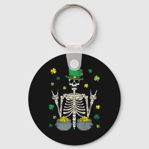 Skeleton Leprechaun St Patricks Day Shamrock Clove Key Ring