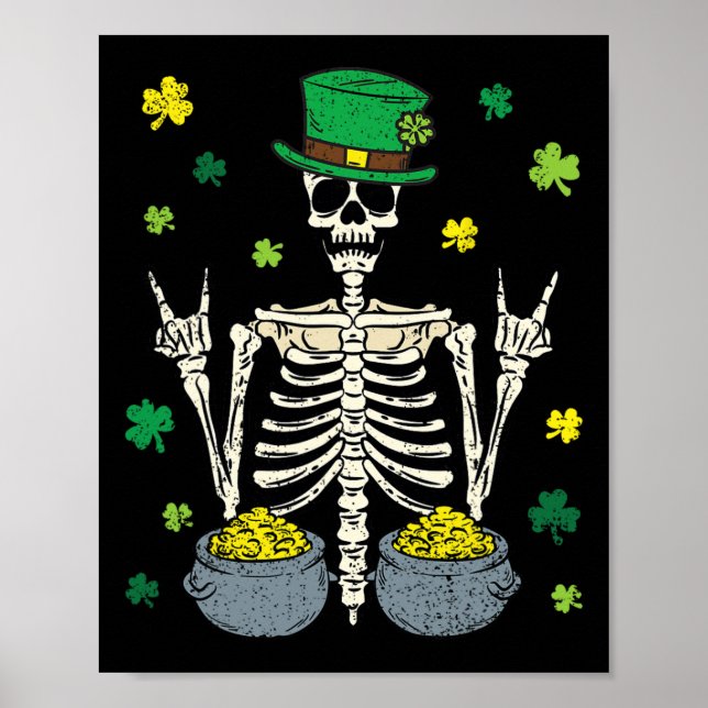 Skeleton Leprechaun St Patricks Day Shamrock Clove Poster (Front)