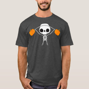 Skeleton Lifting Pumpkins Funny Halloween Snatch B T-Shirt