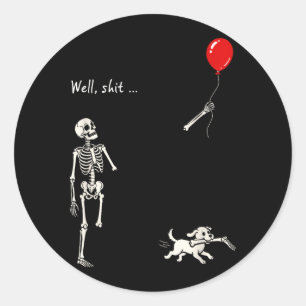 Skeleton Lost Balloon Dog Gothic Halloween Dark Classic Round Sticker