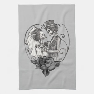Skeleton Love Couple Marriage Dance Any Colour Tea Towel