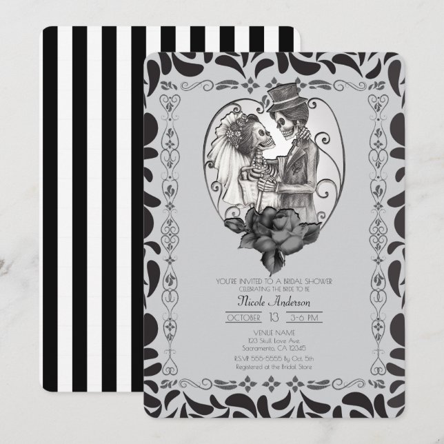 Skeleton Love Couple Marriage Dance Bridal Shower Invitation (Front/Back)