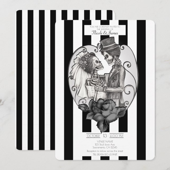 Skeleton Love Couple Marriage Dance Gothic Wedding Invitation (Front/Back)