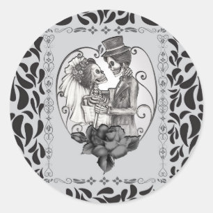 Skeleton Love Couple Marriage Dance Wedding Classic Round Sticker