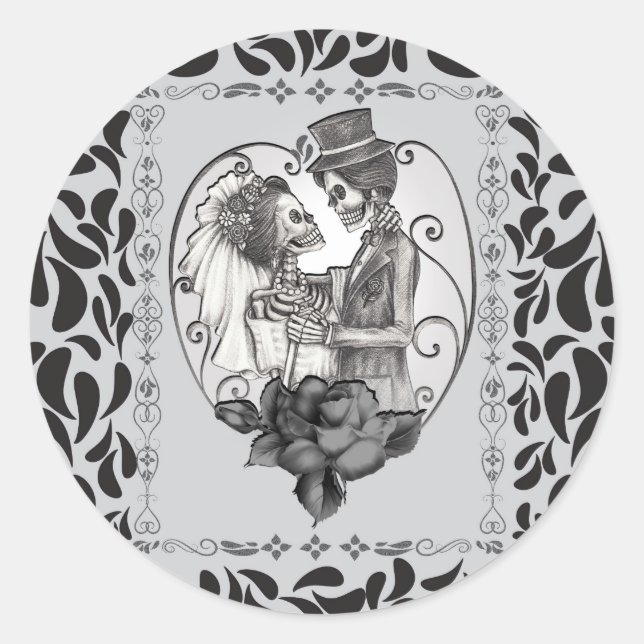 Skeleton Love Couple Marriage Dance Wedding Classic Round Sticker (Front)