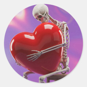 Skeleton Love Gothic Hugging Heart Romance Classic Round Sticker