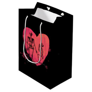 Skeleton Love Watercolor Heart  Medium Gift Bag
