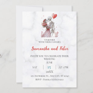 Skeleton Lovers Marble Wedding Invitation