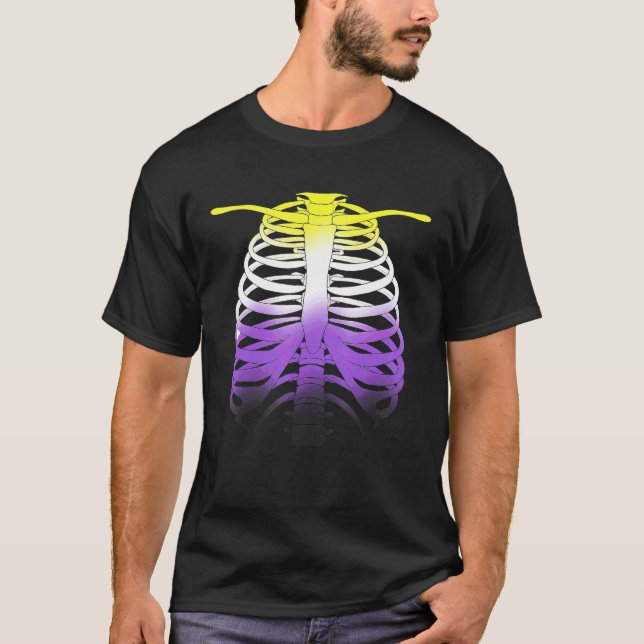 Skeleton LQBTQ Non Binary Halloween Pride Flag T-Shirt (Front)