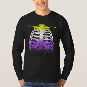 Skeleton LQBTQ Non Binary Halloween Pride Flag T-Shirt