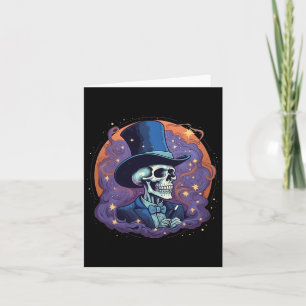Skeleton Magician Top Hat Stars Smoke Skull Hallow Card