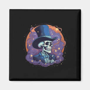 Skeleton Magician Top Hat Stars Smoke Skull Hallow Magnet