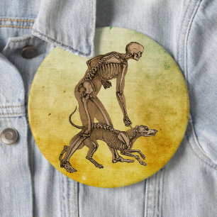 skeleton man and dog human animal anatomy art but 6 cm round badge