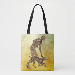 skeleton man and dog human animal anatomy art    tote bag