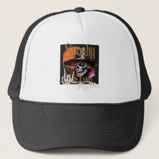 Skeleton Man Enjoying Coffee Trucker Hat