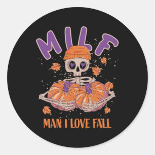 Skeleton Man I Love Fall Fun Skeleton Pumpkin Hall Classic Round Sticker