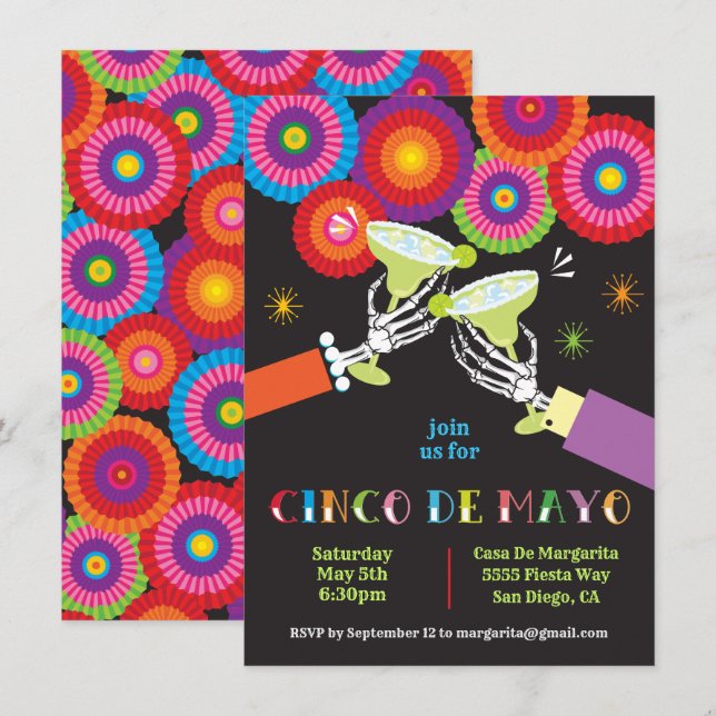 Skeleton Margarita Toast Cinco De Mayo Party Invitation (Front/Back)