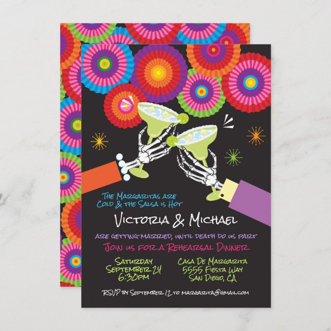 Skeleton Margarita Toast Mexican Fiesta Invitation (Front/Back)