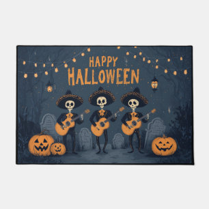 Skeleton Mariachi Band Happy Halloween Doormat