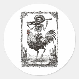 Skeleton Mariachi Bynd Rooster Mexico Fiesta Cinco Classic Round Sticker
