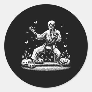 Skeleton Martial Art Karate Judo Player Halloween  Classic Round Sticker