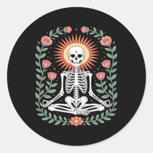 Skeleton Meditation Floral Harmony Sunburst Classic Round Sticker