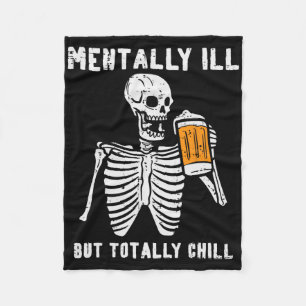 Skeleton Mentally Ill Totally Chill Fun Retro Hall Fleece Blanket