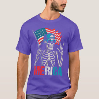 Skeleton Merica Rock American Flag Patriotic USA 4 T-Shirt