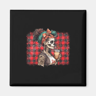 Skeleton Messy Bun Coffee Funny Costume Mum Women Magnet