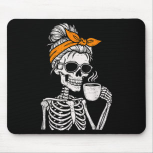 Skeleton Messy Bun Drinking Coffee Halloween Costu Mouse Mat