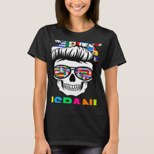 Skeleton Messy Bun Women Hispanic Heritage Month F T-Shirt