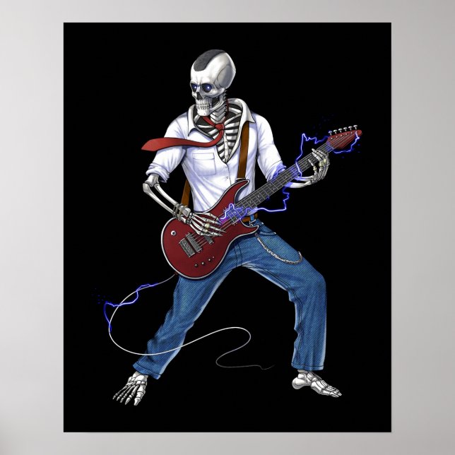 Skeleton Metal Music Guitarist Poster (Front)