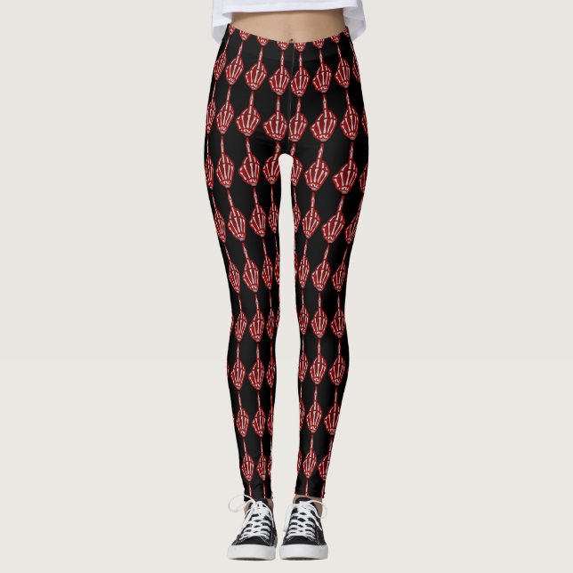 Skeleton Middle Finger Pattern Leggings (Front)