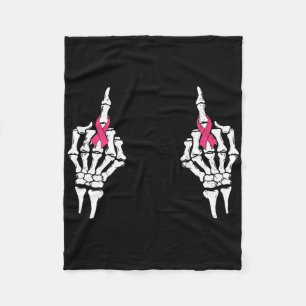 Skeleton Middle Finger Pink Ribbon Breast Cancer H Fleece Blanket