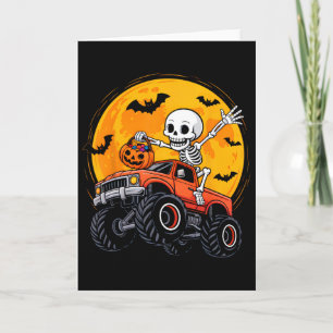 Skeleton Monster Truck Moon Pumpkin Halloween Boys Card