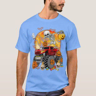 Skeleton Monster Truck Pumpkin Moon Candy Boys Hal T-Shirt