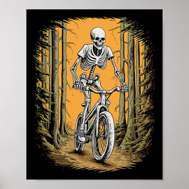 Skeleton Mountain Bike Cyclist Skeleton Halloween  Poster (Front)