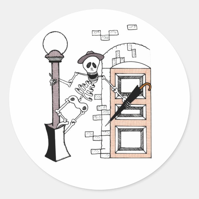 Skeleton Movie Star Celebrity Singing w/ Umbrella Classic Round Sticker (Front)