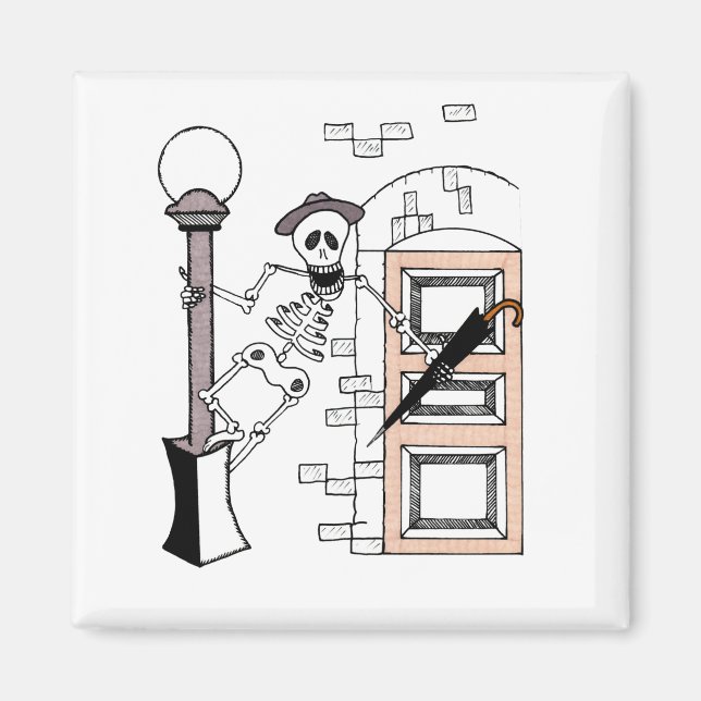 Skeleton Movie Star Celebrity Singing w/ Umbrella  Magnet (Front)