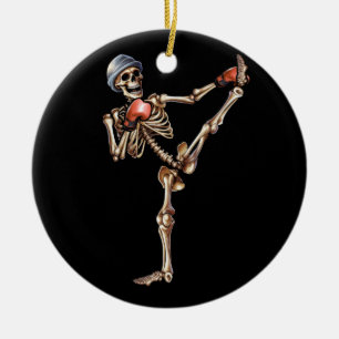 Skeleton Muay Thai Halloween Kickboxing MMA Fighte Ceramic Tree Decoration