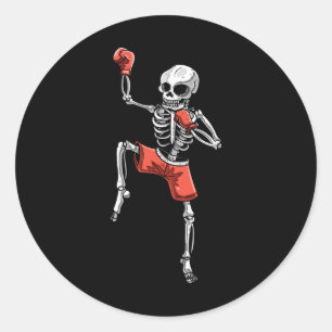 Skeleton Muay Thai Halloween Kickboxing Mma Fighte Classic Round Sticker