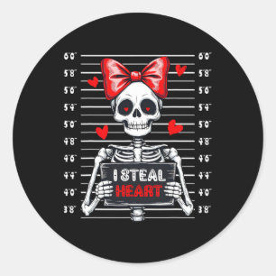 Skeleton Mugshot I Steal Hearts Skeleton Valentine Classic Round Sticker