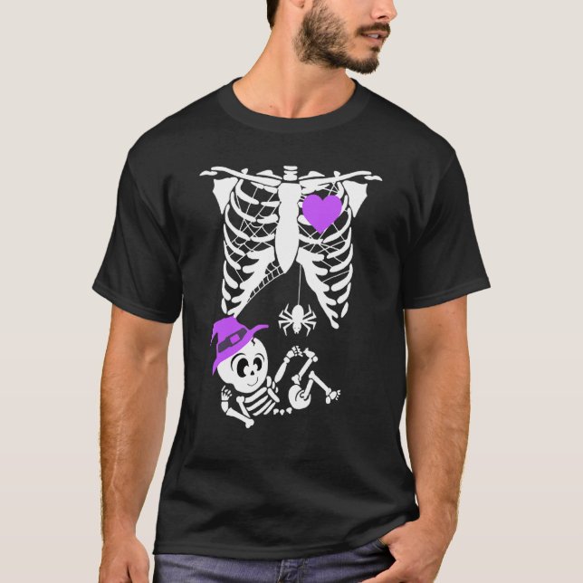 Skeleton Mum Pregnant With Baby Cute Boy  Hallowee T-Shirt (Front)